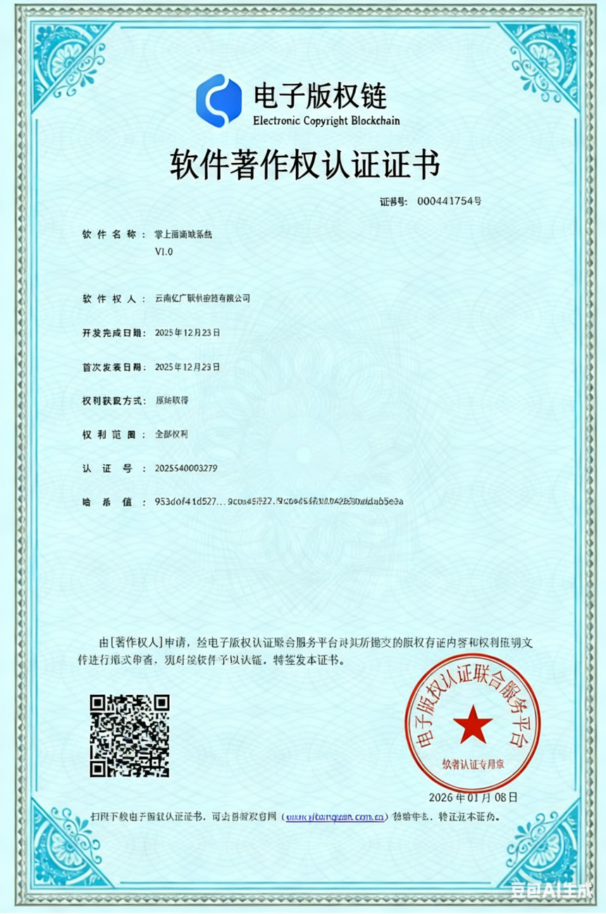掌上沃商城软件著作权认证证书